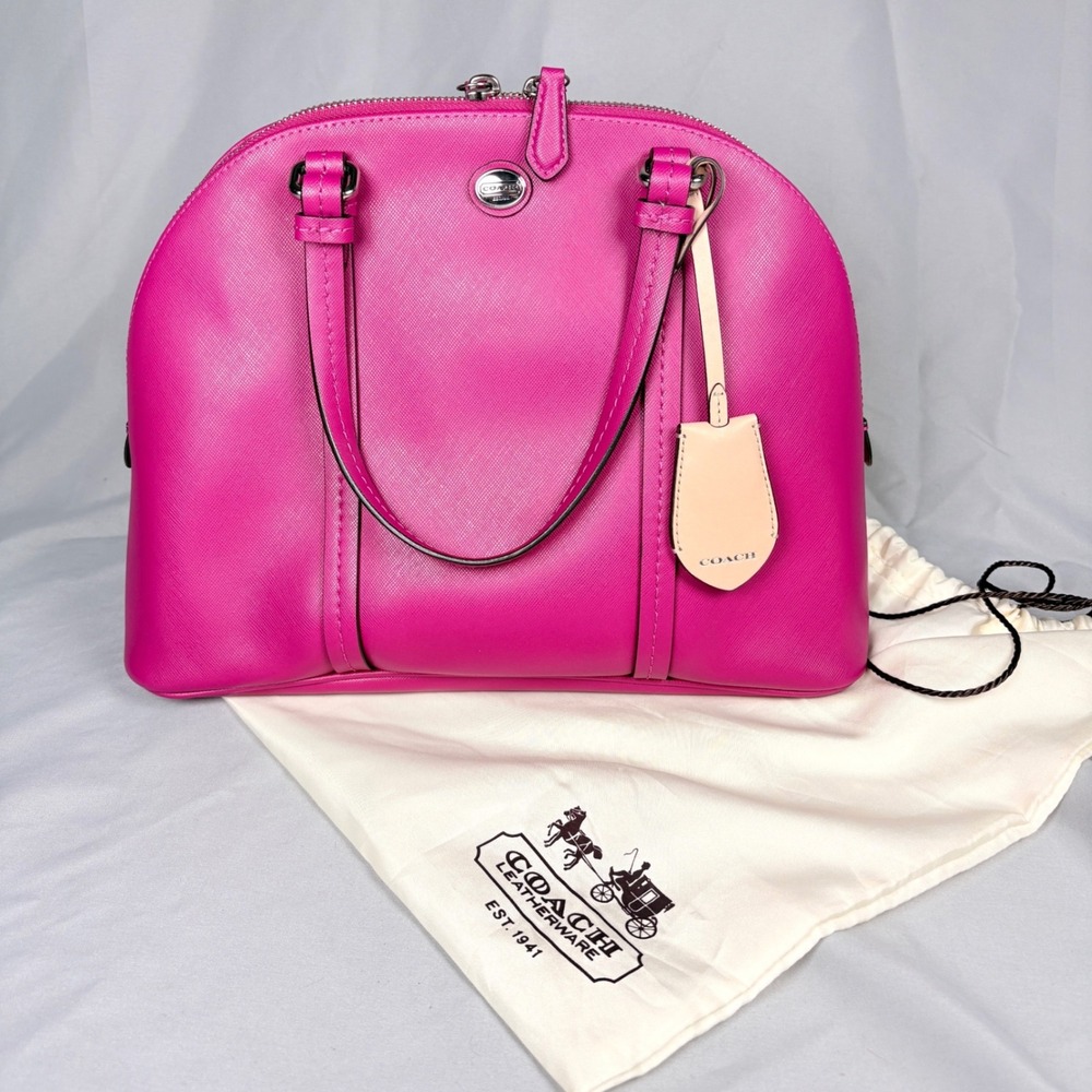 Coach Peyton Fuschia Pink Crossgrain Leather Dome Bag Purse F25671  EUC Preppy
